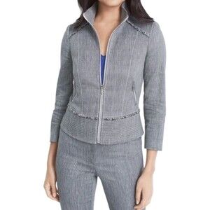 Women’s Gray Heathered Moto Zip Full Zip Jacket 10 Fall Workwear Career Fringe